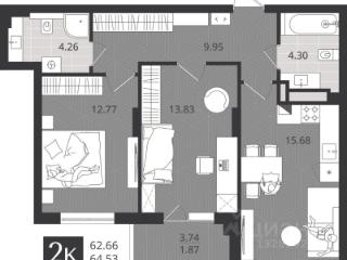 2-комн., 62.74 м², 3/4 этаж