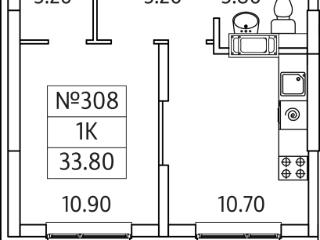 1-комн., 33.8 м², 19/20 этаж