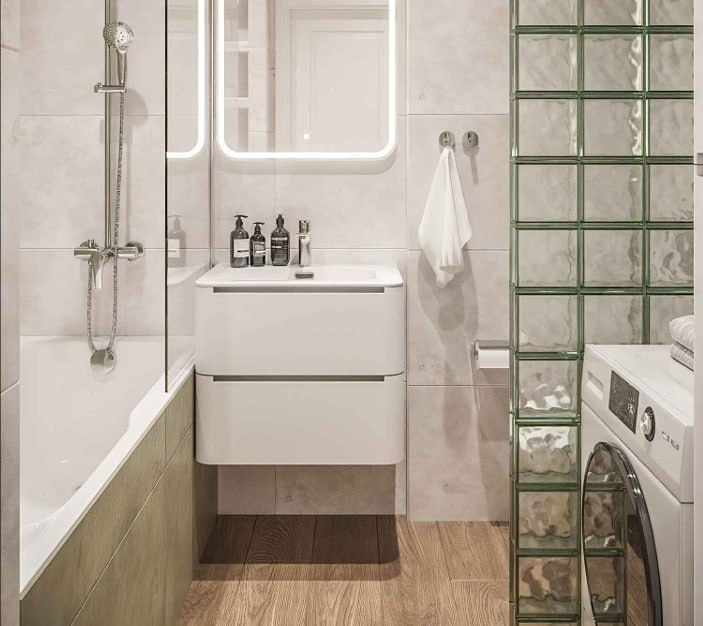 Стеклоблоки в ванной. Визуализация: Rerooms